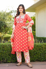 orange rayon blend bandhani embroidered straight trouser bottom suit set