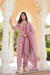 red rayon blend paisley printed straight suit set with trouser bottom