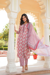 red rayon blend paisley printed straight suit set with trouser bottom