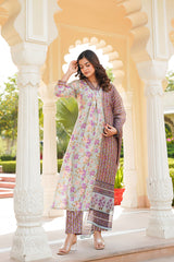 green rayon blend floral printed straight kurta trousers with dupatta