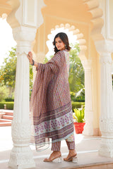 green rayon blend floral printed straight kurta trousers with dupatta