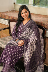 purple rayon blend ethnic motifs printed straight kurta trousers with dupatta