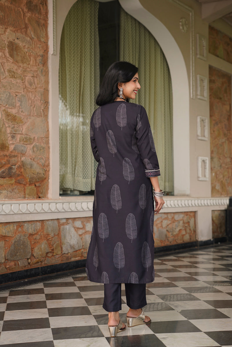 black rayon blend floral printed straight kurta trousers with dupatta