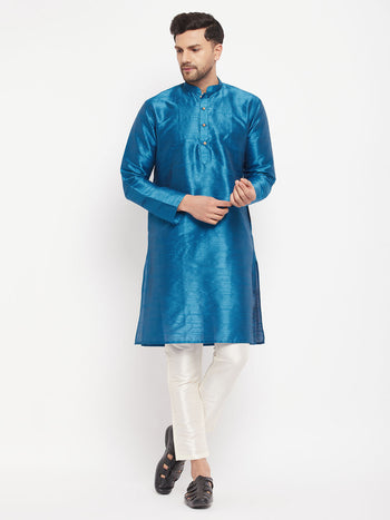 Vastramay-Men's Wine Color Cotton Silk Blend Kurta Only