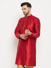 Vastramay - Men's Maroon Zari Weaved Kurta