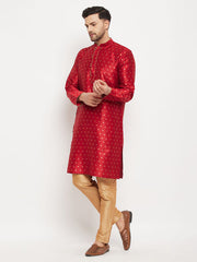 Vastramay - Men's Maroon Zari Weaved Kurta