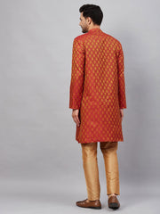 Vastramay - Men's Red And Rose Gold Silk Blend Kurta Pyjama Set
