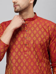 Vastramay - Men's Red And Rose Gold Silk Blend Kurta Pyjama Set