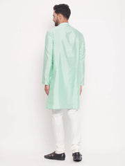 Vastramay - Men's Aqua And Cream Silk Blend Kurta Pyjama Set