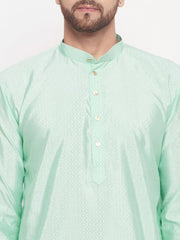 Vastramay - Men's Aqua And Cream Silk Blend Kurta Pyjama Set