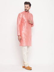 Vastramay - Men's Pink Woven Silk Blend Kurta Pyjama Set