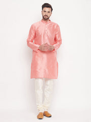 Vastramay - Men's Pink Woven Silk Blend Kurta Pyjama Set