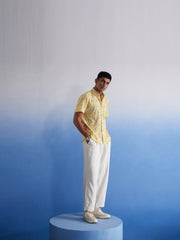 Shvaas By Vastramay - MEN'S YELLOW IKKAT PRINT COTTON SHIRT
