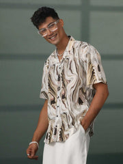 Shvaas By Vastramay - MEN'S MULTI-COLOR BASE CREAM MARBLE PRINT COTTON SHIRT