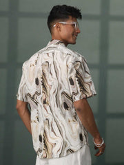 Shvaas By Vastramay - MEN'S MULTI-COLOR BASE CREAM MARBLE PRINT COTTON SHIRT