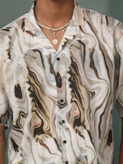 Shvaas By Vastramay - MEN'S MULTI-COLOR BASE CREAM MARBLE PRINT COTTON SHIRT