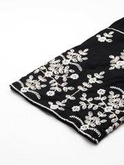 Varanga - Women Black Round Neck Thread Embroidered Kurta Paired With Bottom And Dupatta