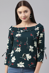 teal georgette floral printed regular top