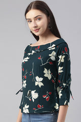 teal georgette floral printed regular top