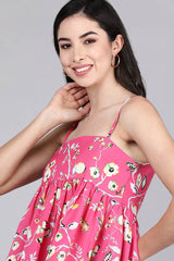 pink georgette floral print crop top