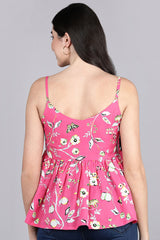 pink georgette floral print crop top