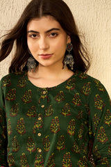 green cotton blend ethnic motifs printed regular tunic