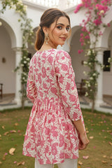 cotton blend off white floral printed top