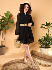 Zummer Black Dobby Tiered Mini Dress