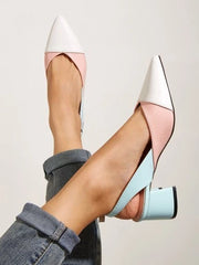Shoetopia - Colorblock Chunky Slingback Pumps