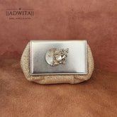 Adwita - Batua Bag In White And Silver With Clear Crystal Broach With Mother Of Pearl Shell