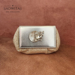 Adwita - Batua Bag In White And Silver With Clear Crystal Broach With Mother Of Pearl Shell