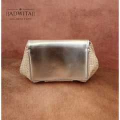 Adwita - Batua Bag In White And Silver With Clear Crystal Broach With Mother Of Pearl Shell
