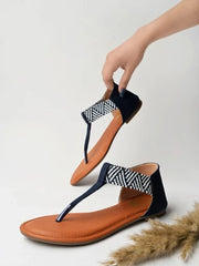 Shoetopia - Stylish Ethnic Blue Flat Sandals For Women & Girls