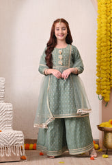 Girls Green Kurta Sharara Set with Dupatta