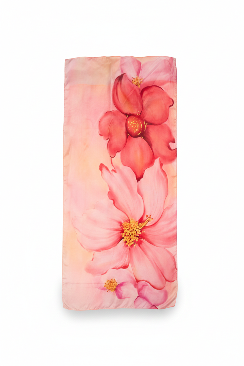 Red Blossom - Hand Painted Pure Silk Grand Stole