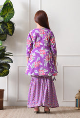 Girl's Floral Printed Kurta Sharara Set Purple Bloom