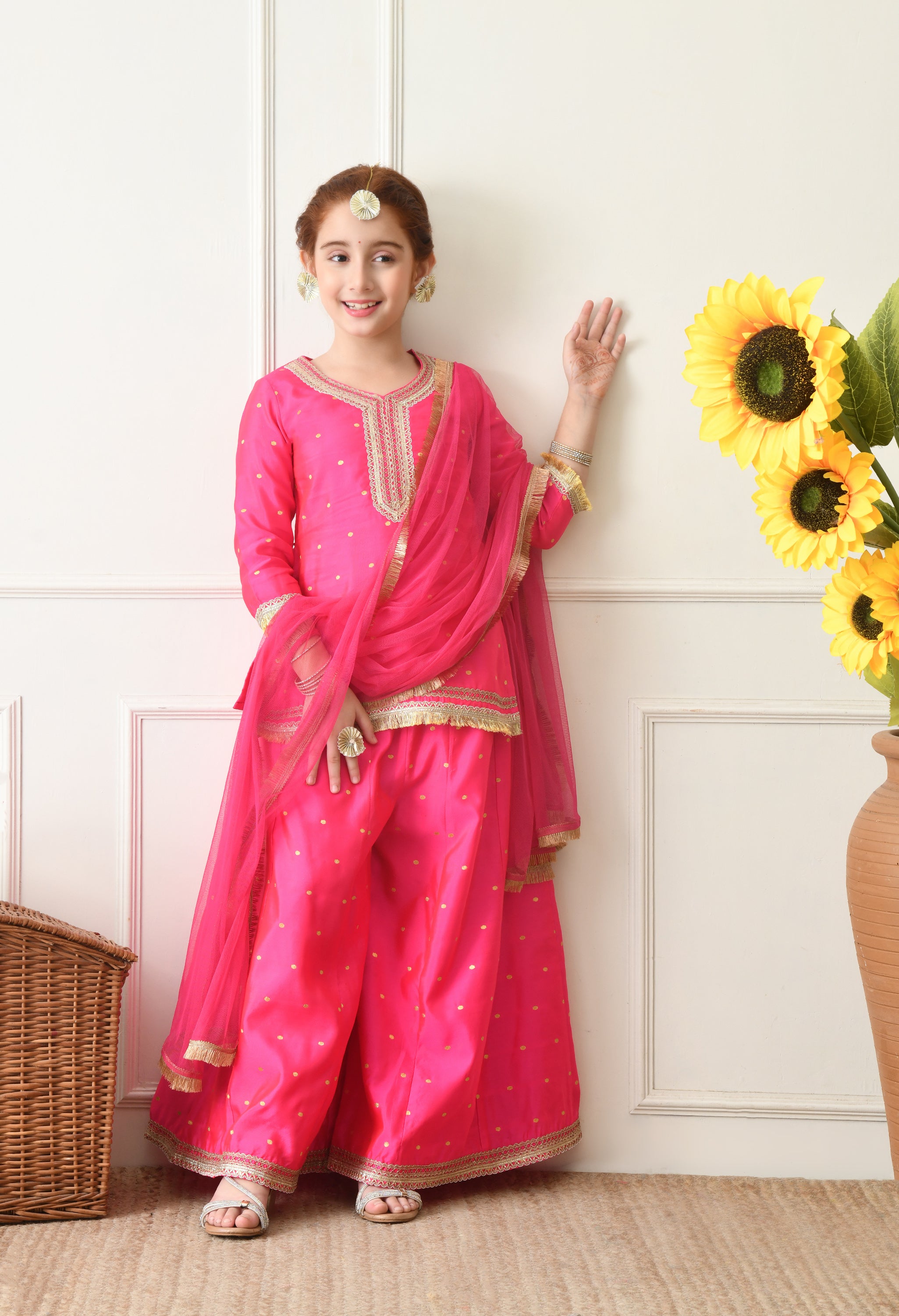 Girls Pink Ethnic Sharara Set with Dupatta Festive Ethnic Wear for Girls