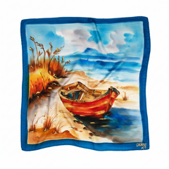 Shoreline Solitude - Hand Painted Pure Silk Petite Square