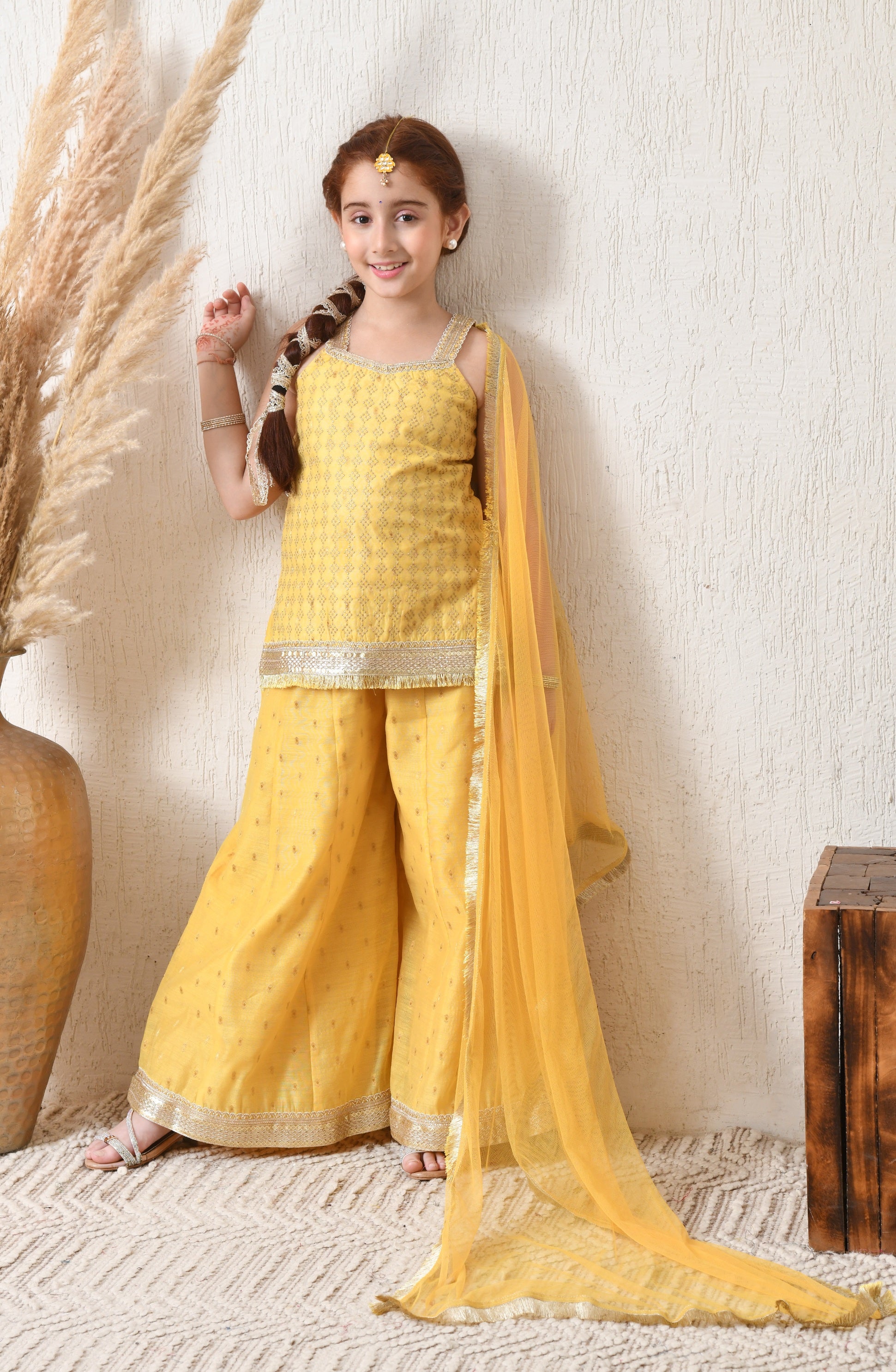 Girls Yellow Ethnic Sharara Set with Dupatta Festive Ethnic Wear for Girls