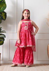 Girl's Pink Floral Printed Sharara Set with Dupatta