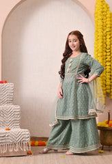 Girls Green Kurta Sharara Set with Dupatta