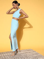 Sassafras - Women Stunning Blue Solid Peekaboo Bottom Dress