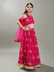 Girls Pink Digital Print Ready to Wear Lehenga With Choli