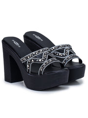 صندل أنيق مفتوح من الخلف بكعب عريض 4 بوصات