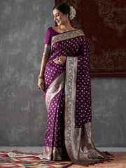 Women's Silk Blend Purple WovenDesign DesignerSaree With Blouse Piece