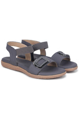 حذاء مسطح رمادي كاجوال ذو مقدمة دائرية وحلقة للكاحل