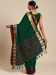 Women's Aura Silk Green WovenDesign DesignerSaree With Blouse Piece