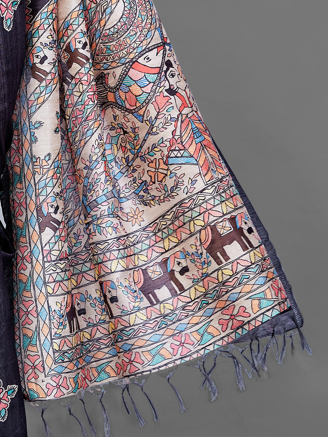 Women's Manipuri Silk Black DigitalPrint DesignerSaree With Blouse Piece