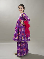 Girls Purple Ethnic motifs print design Kurta With Palazzos, Dupatta set