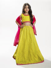 Girls Lime Green & Pink with Embroidered Ready to Wear Lehenga & Choli with Dupatta